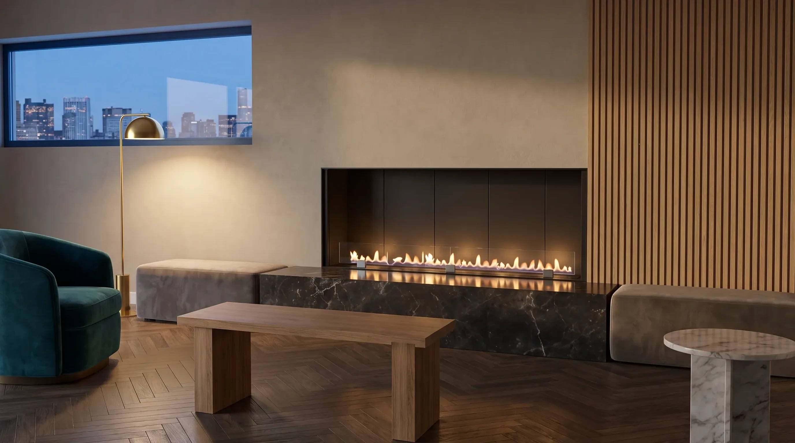 Chimenea de bioetanol Fuegolo FEH1 UNO 1800 en una estancia amueblada