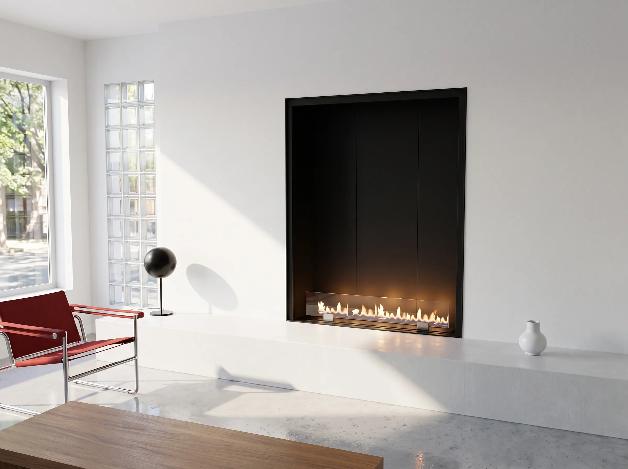 Fuegolo FEH2 UNO 1000, chimenea de bioetanol, en una estancia amueblada